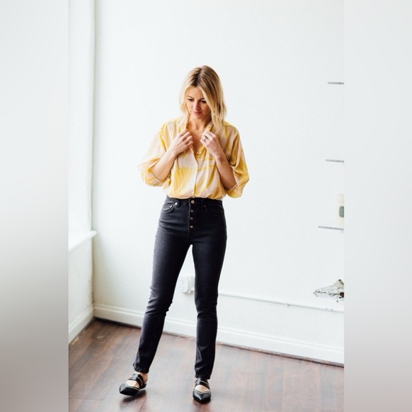 FRNCH Button Up Gauzy Blouse Green Apricot Small - Picture 2 of 11